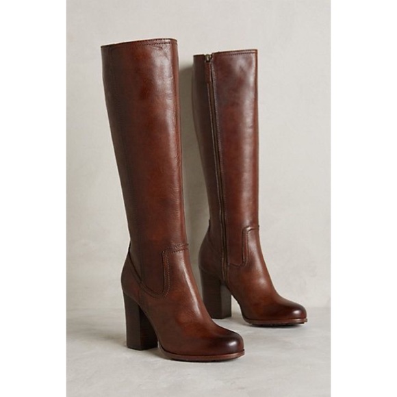 Frye Parker Tall Brown Leather Knee Length Vintage Heeled Round Toe Riding Boots - Picture 5 of 15